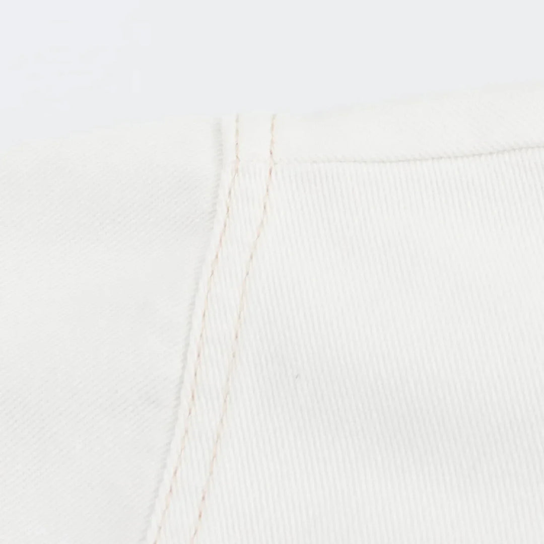 Two-Piece White Denim Set with Mini Skirt Pants and Buttoned Polo Collar Blazer - Genesis