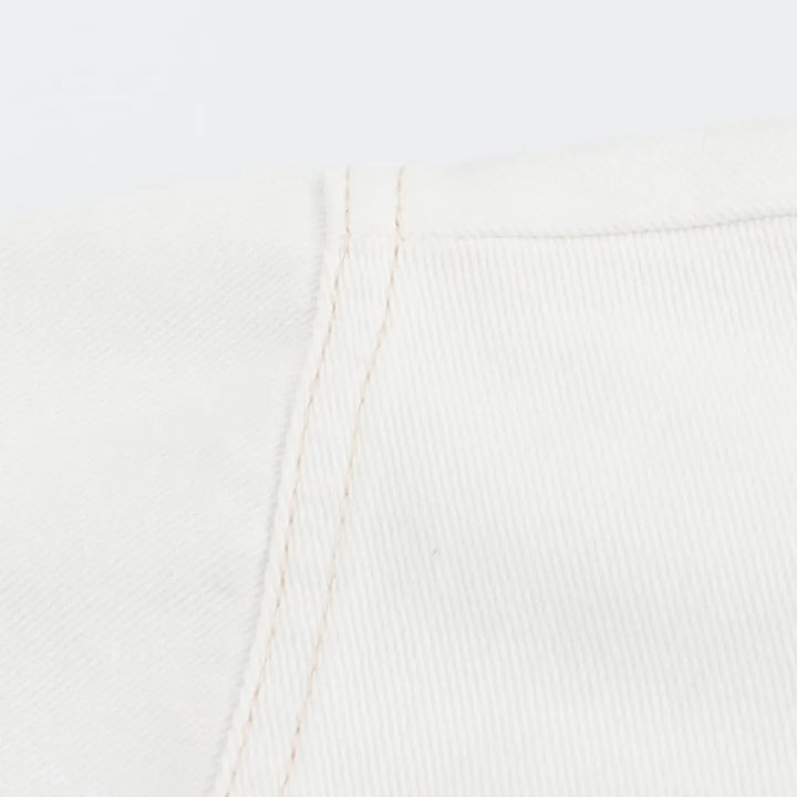 Two-Piece White Denim Set with Mini Skirt Pants and Buttoned Polo Collar Blazer - Genesis