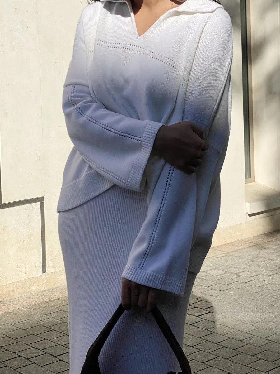 Loose two-piece knitted set maxi skirt and top - Shilav