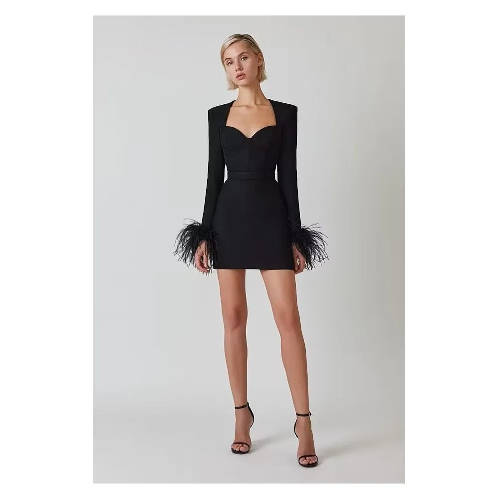 Tailored Mini Dress with Elegant Feather Sleeve Detail - Maggie