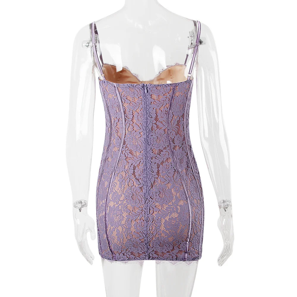 Lace mini dress with floral embroidery - Florencia