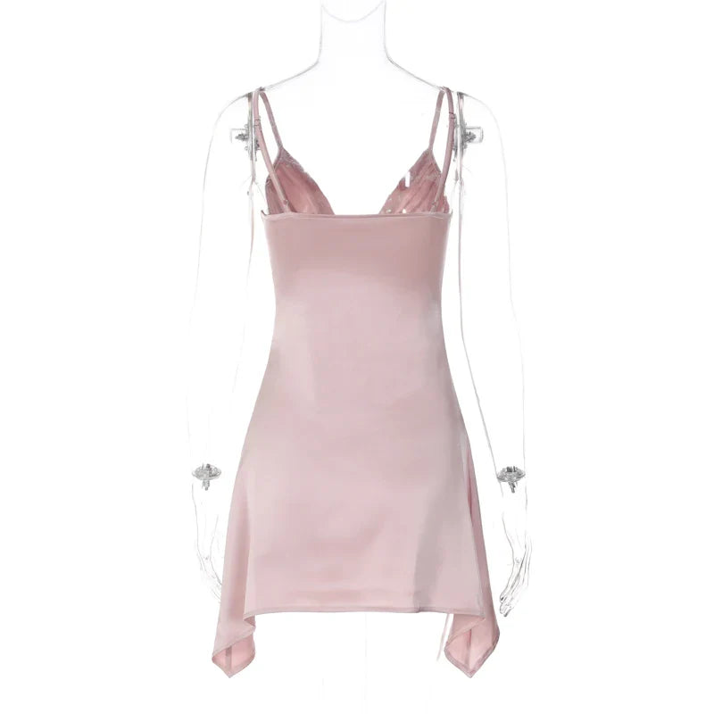 Asymmetric Satin Mini Dress with Chest Ruching - Sean