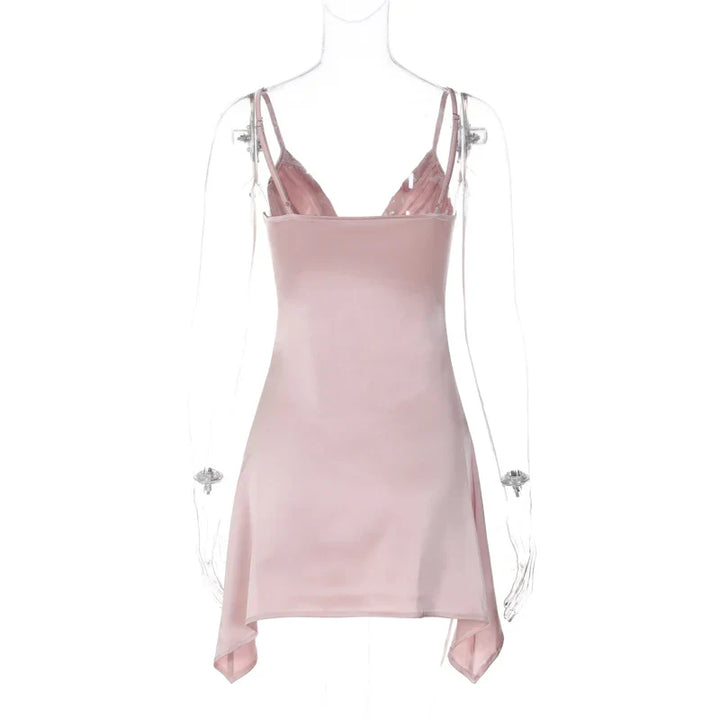 Asymmetric Satin Mini Dress with Chest Ruching - Sean