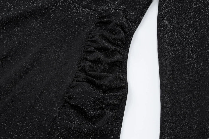 Sequin Maxi Dress with Half Turtleneck, Ruched Design, and Short Slit - Hazel