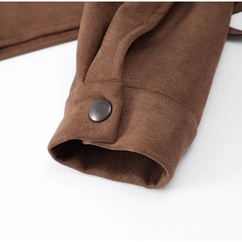 Suede Jacket with Fringe Design - Brown