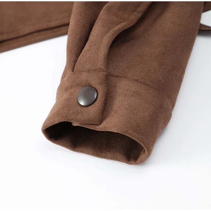 Suede Jacket with Fringe Design - Brown