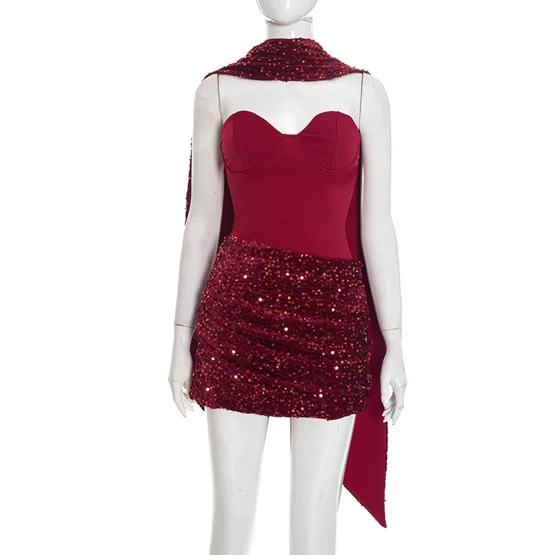 Mini dress with sequin design and scarf detail - GIGI