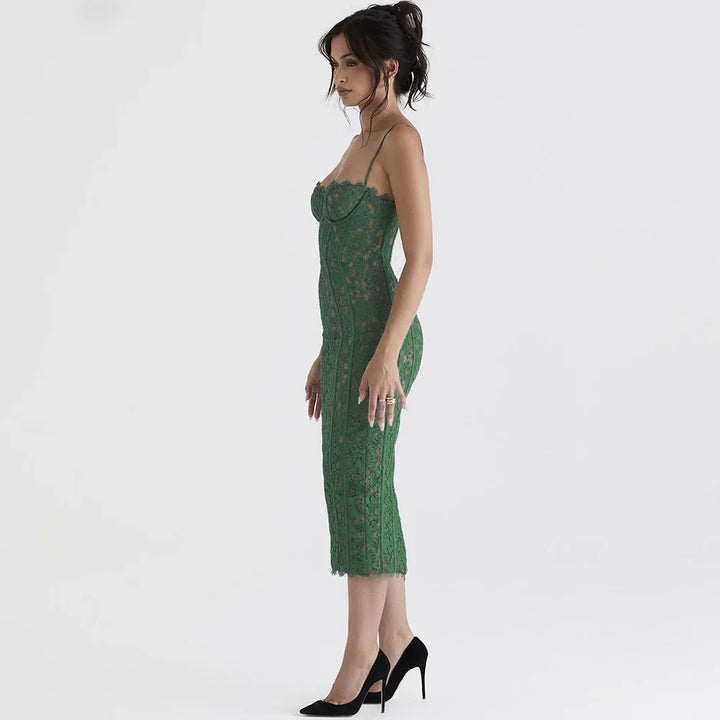 Fitted Lace Midi Dress - Barbara