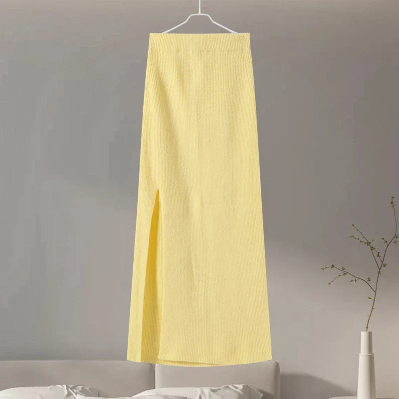 Two-piece knitted set with maxi skirt and tie-up top - Yamit