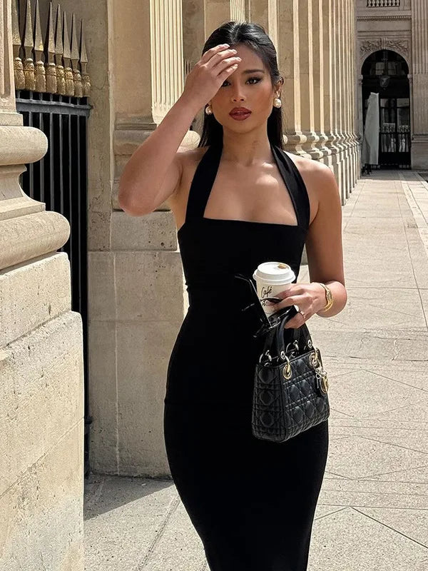 Fitted Midi Dress with Shaping Fabric and Open Back - Paislee