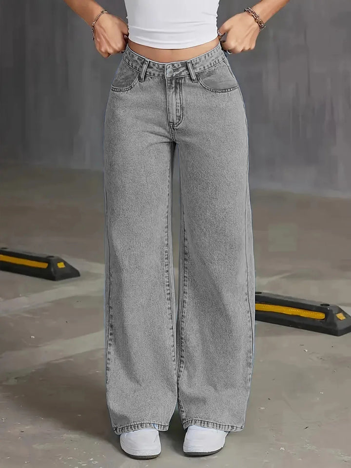 מכנסי ג'ינס בגזרת אמצע מותניים סטייל LOOSE