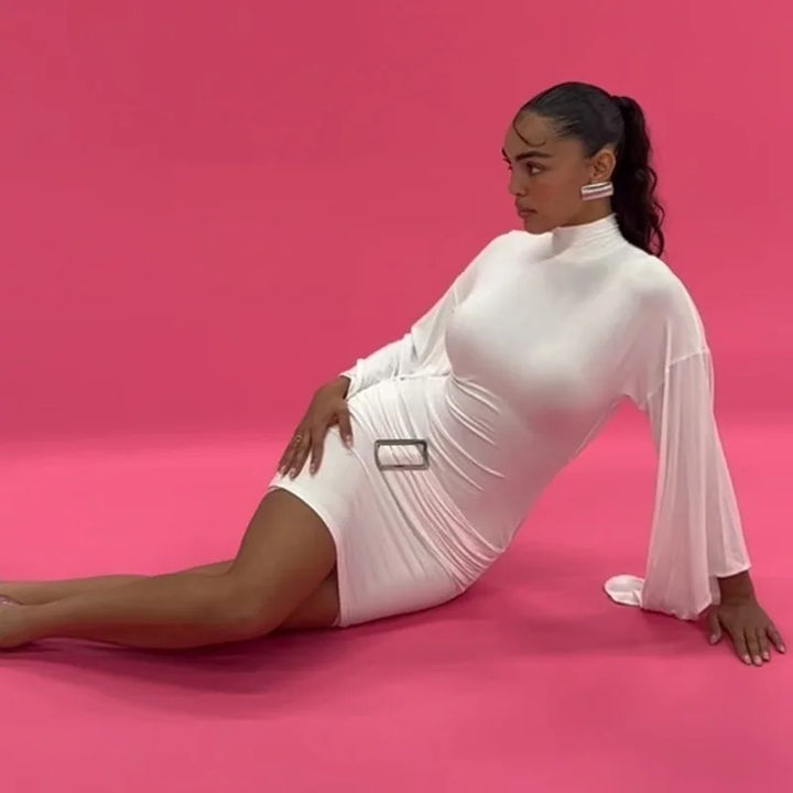 Golf Mini Dress with Belt Detail and Puff Sleeves - Moral