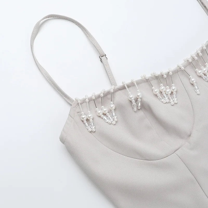 Midi Shaping Dress with Bead Detail and Slit Design - Barbara