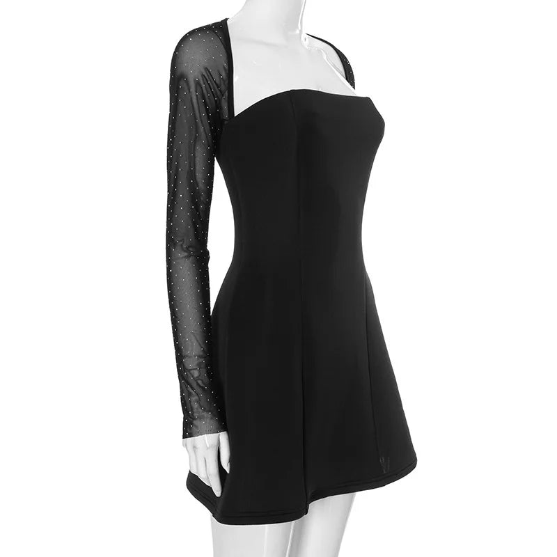 Mini Dress with Glitter Mesh Sleeves - GADE