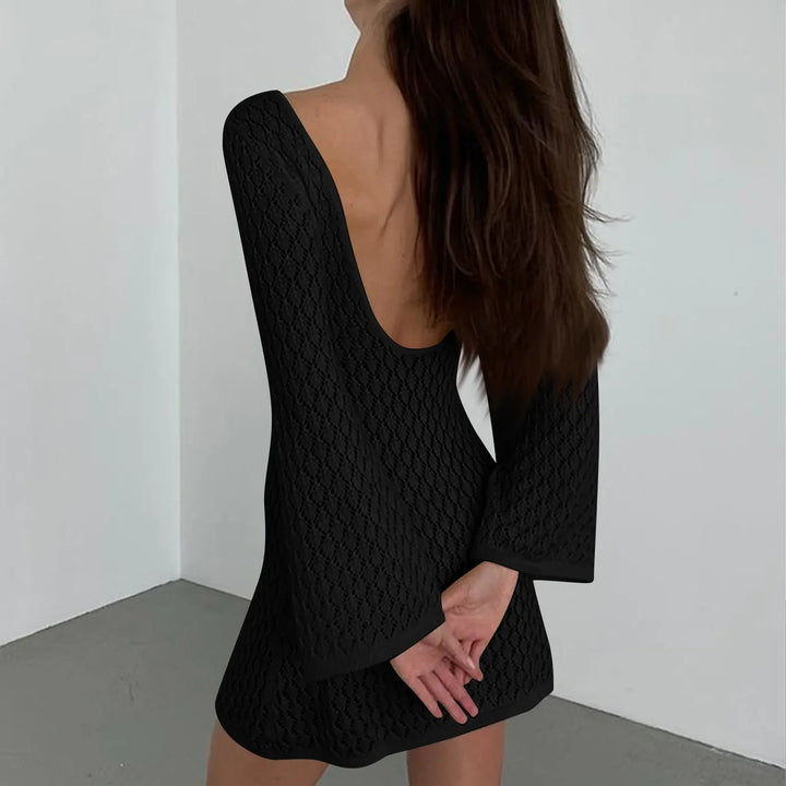 Knitted Mini Beach Dress with Open Back - Keira