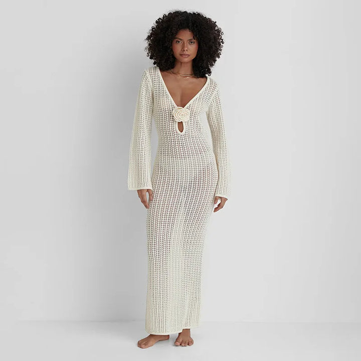 Mesh Maxi Dress with Flower Decoration - Thalia