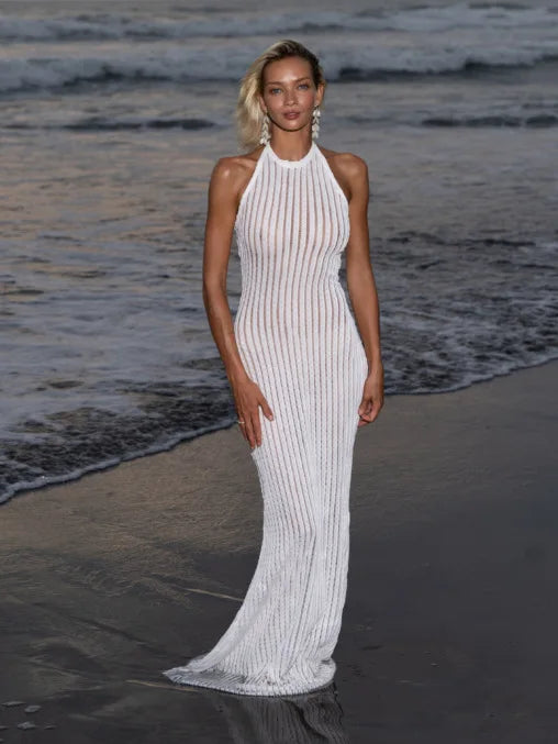 Partially Sheer Beach Dress with Stripe Style - Lilia
