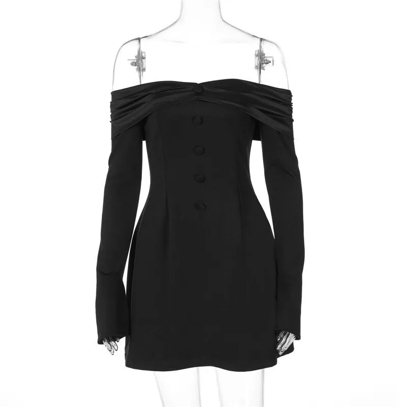 Mini A-line dress with off-shoulder and button decoration - Milian