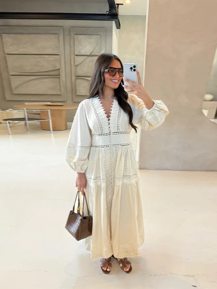 Maxi dress with ruffles and button decoration - Raya