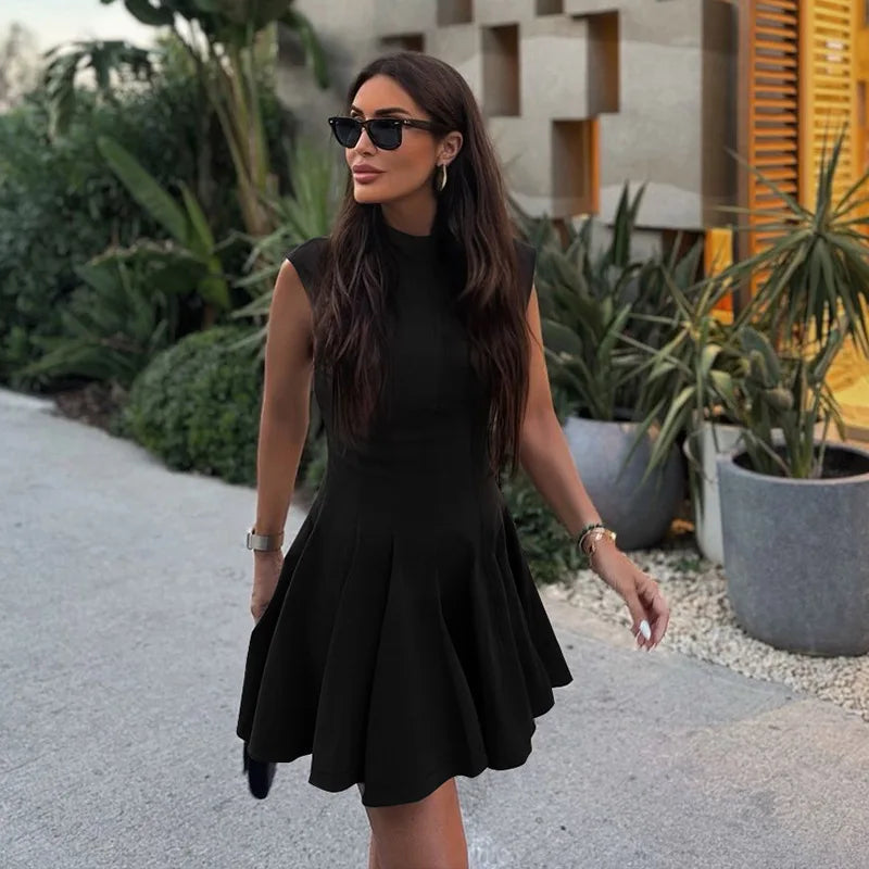 Ruffled Mini Dress with A-Line Cut and Half Turtleneck - Riley