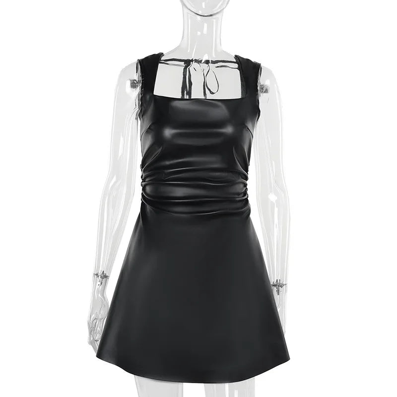 A-Line Faux Leather Mini Dress - Carol