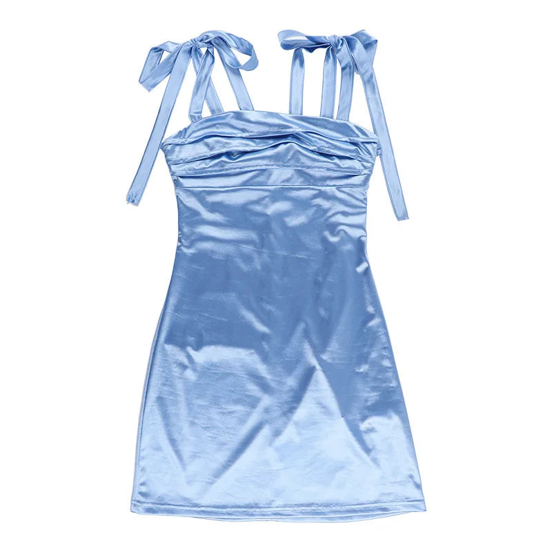 Satin mini dress with tie straps and back - Sial