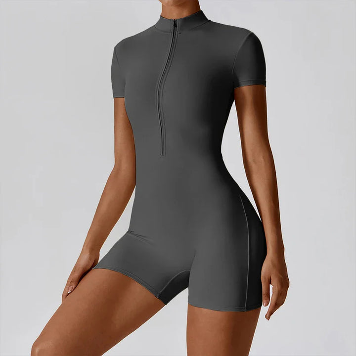 Short/long sporty fitted jumpsuit with shaping fabric and zipper closure - Andi