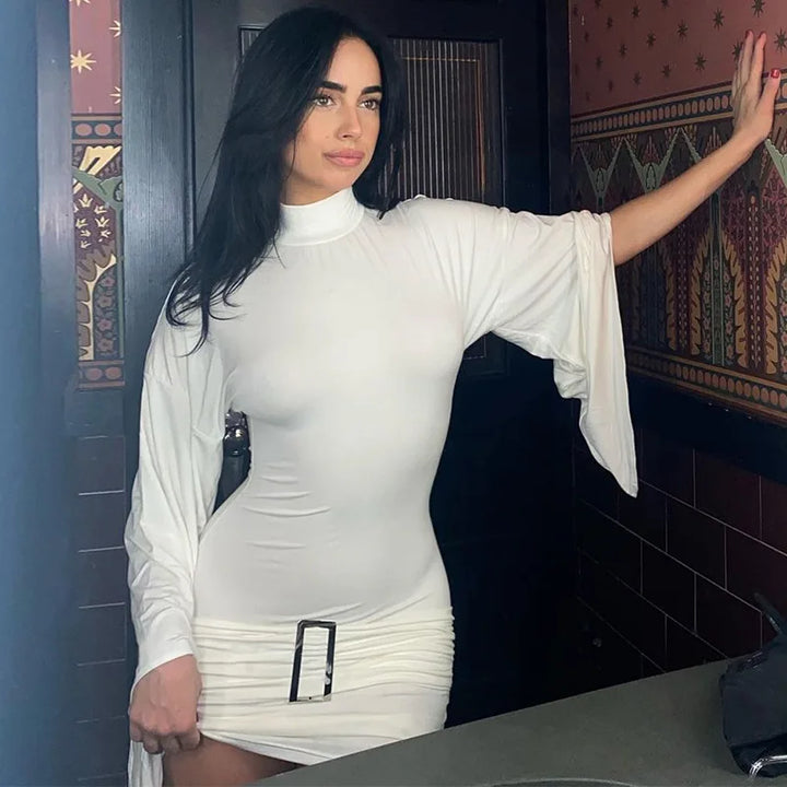Golf Mini Dress with Belt Detail and Puff Sleeves - Moral
