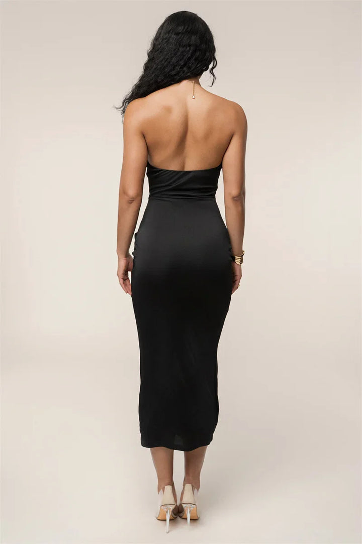 Fitted midi dress with chain and buckle cutout detail - John