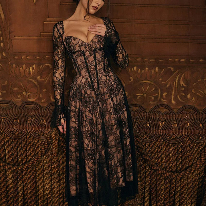 Lace maxi dress with corset design - Nuriel