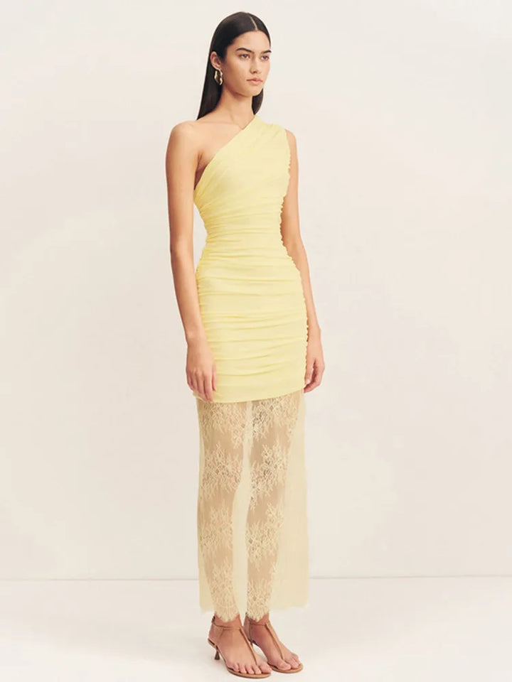 Maxi dress with ruching and lace design - Ameriza
