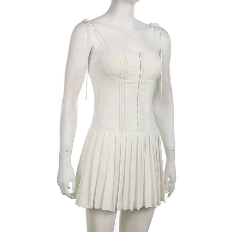 Mini Dress with Pin Closure and Tie Straps - Ronili