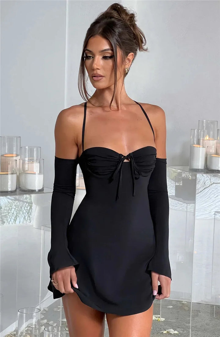 Off-Shoulder Mini Dress with Chest Tie Detail - Romy