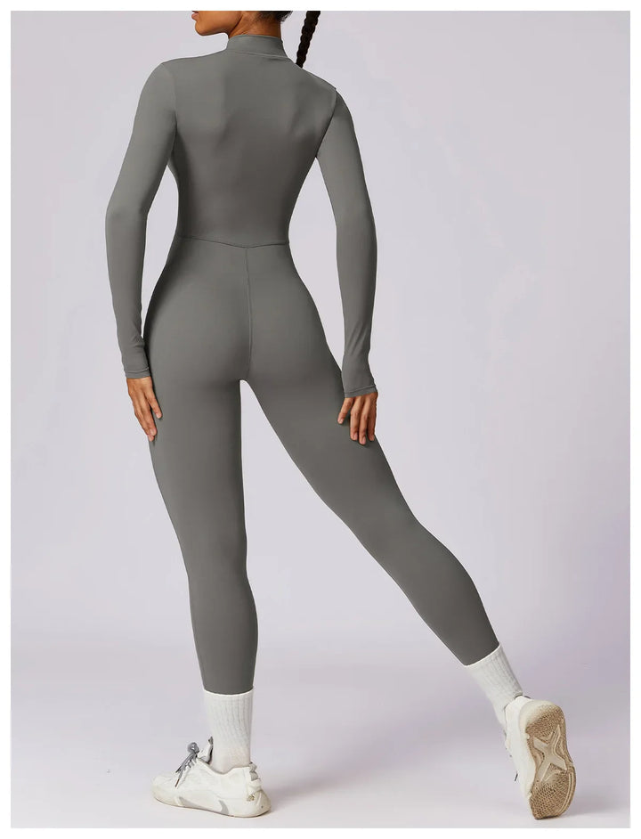 Short/long sporty fitted jumpsuit with shaping fabric and zipper closure - Andi