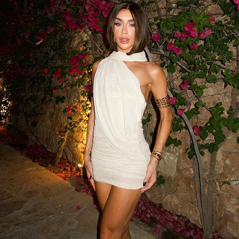 Mini Dress with Pleats and Scarf Detail - Kala