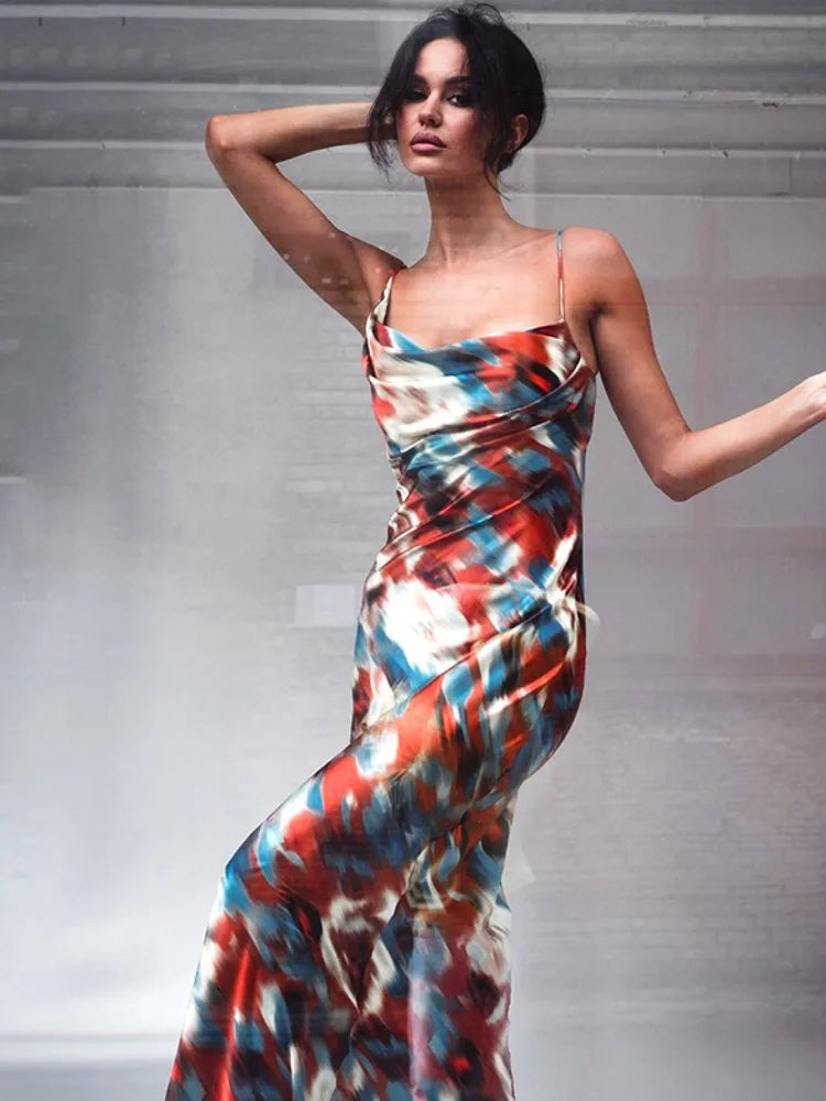 Colorful Satin Maxi Dress - Skylar