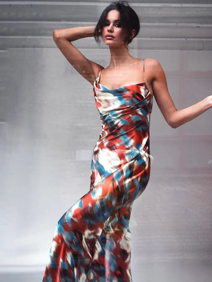 Colorful Satin Maxi Dress - Skylar