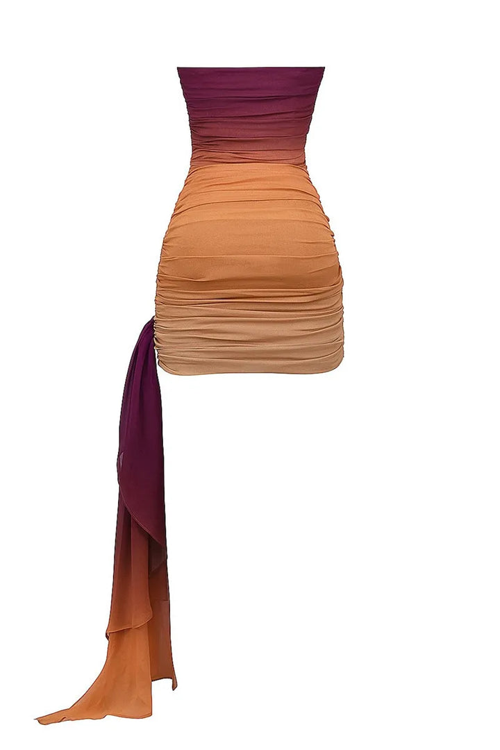 Ombre Strapless Mini Dress with Train Detail - Addison