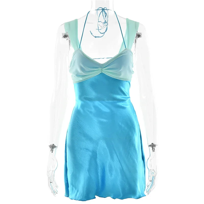 Mini Satin Dress with Open Back Ties - Liela