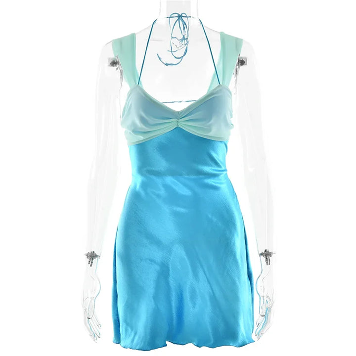 Mini Satin Dress with Open Back Ties - Liela
