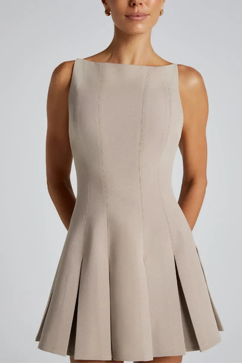 A-line Pleated Mini Dress with Open Back - Judith