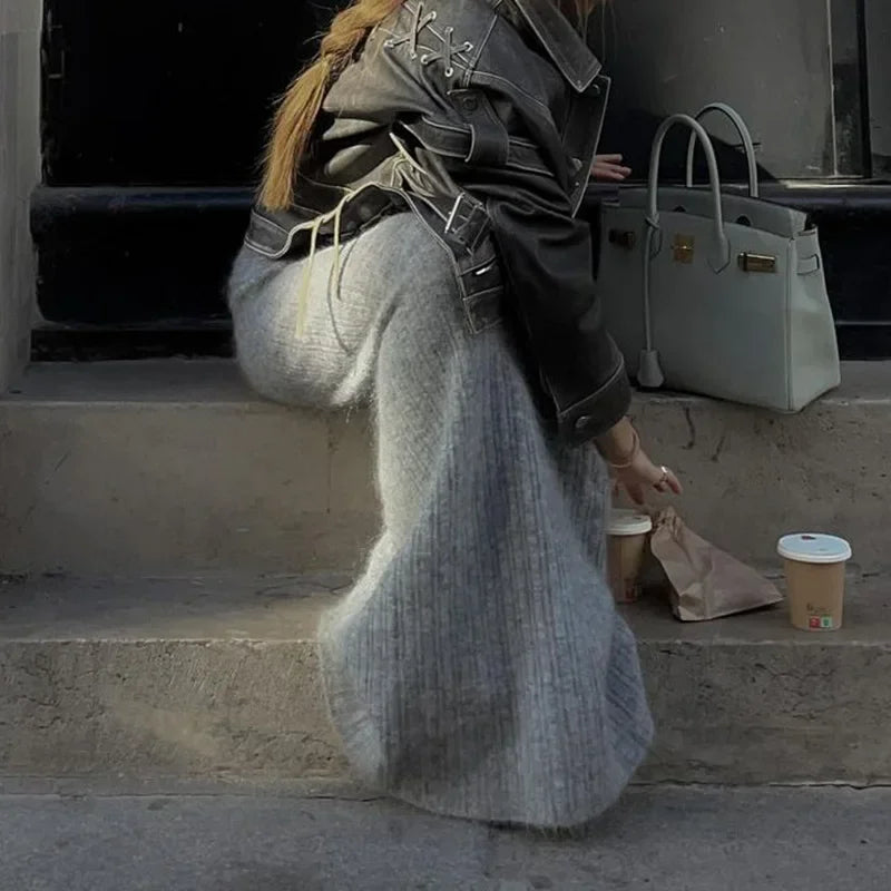 Two-Piece Knit Set with Off-Shoulder Top and Maxi Skirt - Ilona