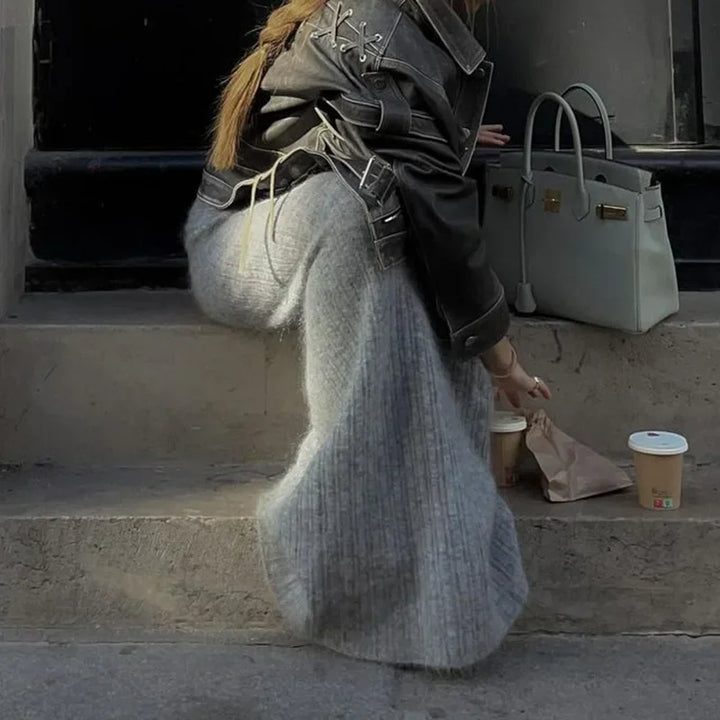 Two-Piece Knit Set with Off-Shoulder Top and Maxi Skirt - Ilona