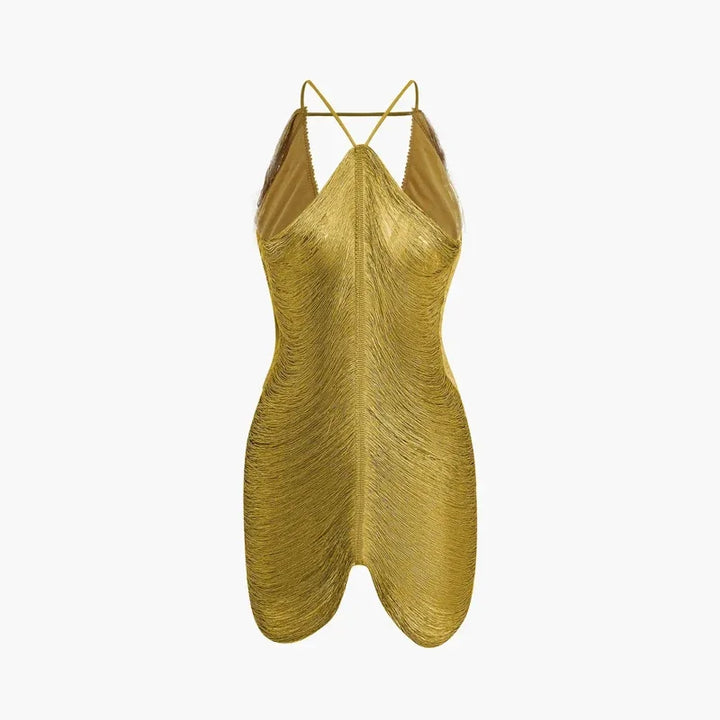Mini Dress with Shiny Threads and Open Back - Georgia