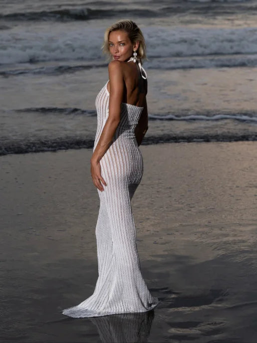 Partially Sheer Beach Dress with Stripe Style - Lilia
