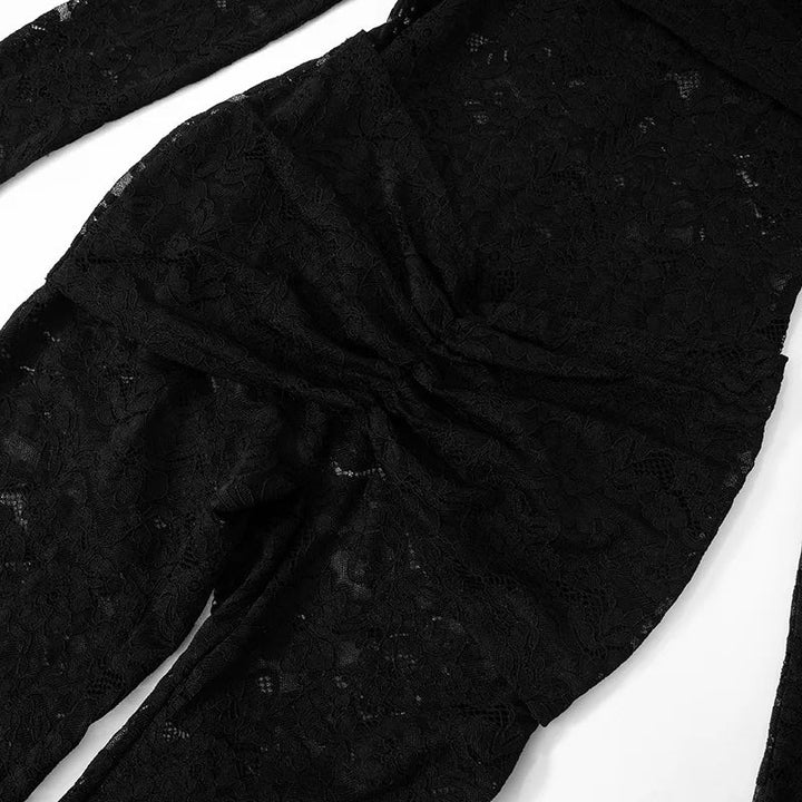 Lace jumpsuit with train and off-shoulder design - Gefen
