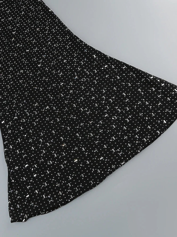 Luxurious Evening Maxi Dress with Sparkling Diamond Embellishment and Turtleneck Collar - Emerson