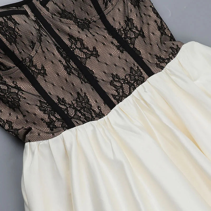 Strapless Balloon Mini Dress with Lace Ruffle Design - Amari