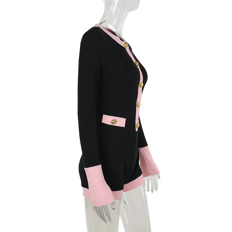 Short Knitted Tailored Jumpsuit with Button Detail - Hattie