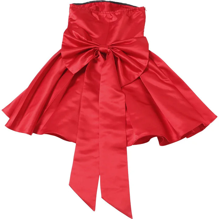 Strapless satin mini dress in A-line cut with back bow detail - Taisia